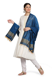 THE WEAVE TRAVELLER Handloom Hand Woven Cotton Buti Dupatta for Women With Pom Pom Edgings