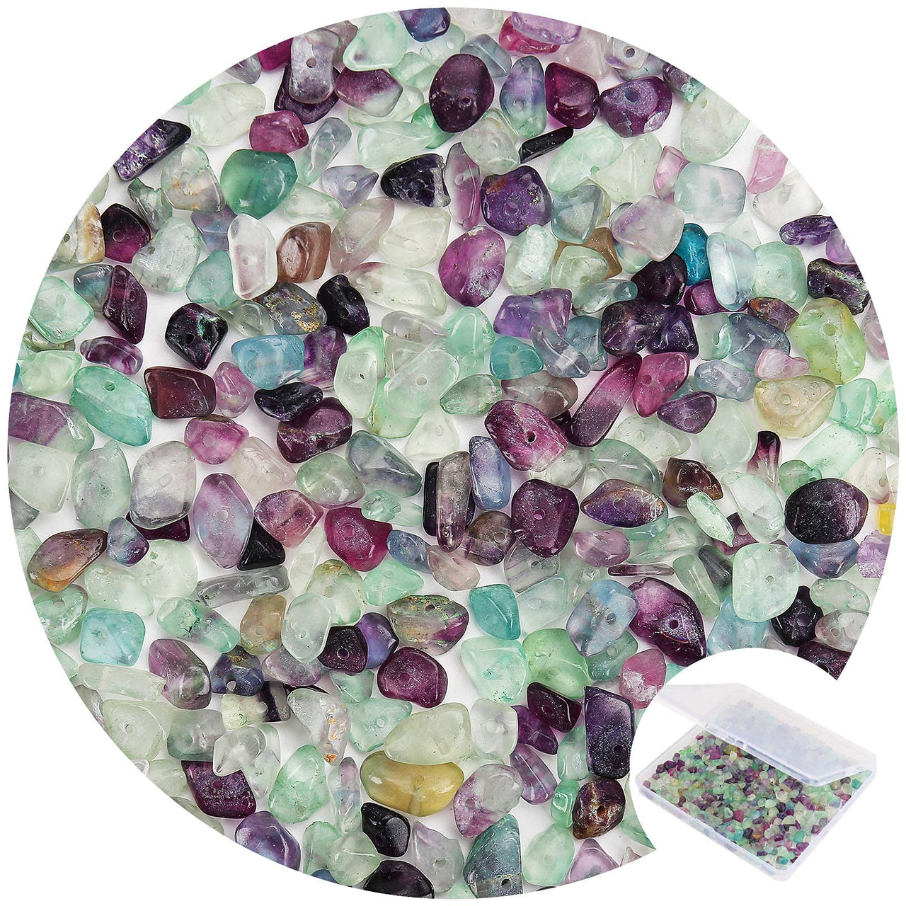 456 PCs Natural Chip Stone Beads, 5-8mm Irregular Multicolor Gemstones Loose Crystal Healing Fluorite Rocks with Hole for Jewelry Making DIY Crafts