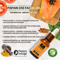 Passion Indulge Natural Papain D10 Cleanser 100ml & Papain D10 Facial Oil 10ml Combo Pack For Reduces Tan | Improves Tone & Texture | Glowing Skin With Papaya, Turmeric & Orange | All Skin Types | Vegan