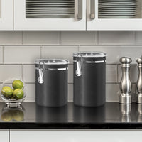 Oggi Stainless Steel Kitchen Canister 47 fl oz, Black - Airtight Clamp Lid, Clear See-Thru Top - Ideal for Kitchen Storage, Food Storage, Pantry Storage. Large Size 5