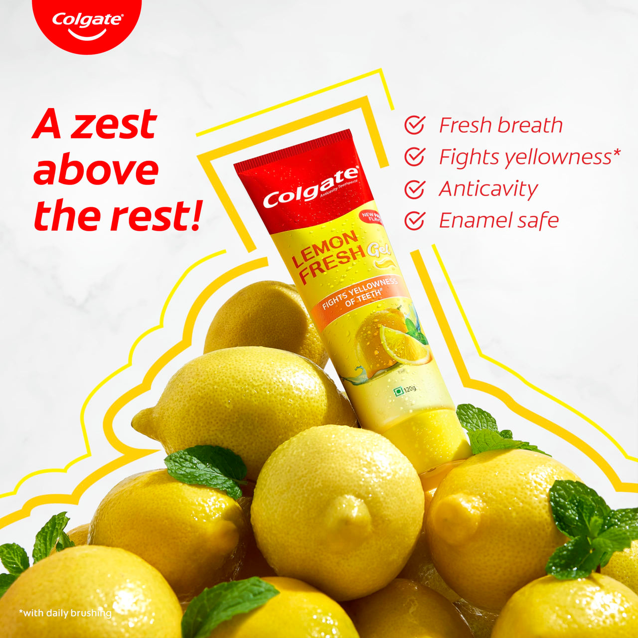 Colgate Lemon Fresh Gel Toothpaste, Fights Yellowness of Teeth, Freshens Breath, Anticavity Fluoride Toothpaste, Enamel-Safe (240gm)
