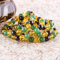 Triple Crystal Money Bracelet - Red Garnet - Citrine - Green Aventurine Handmade Bracelet Stretchable Genuine Round Beaded 10mm Unisex Jewelry Chakra Healing Crystals - Success - Bohemian Triple_B