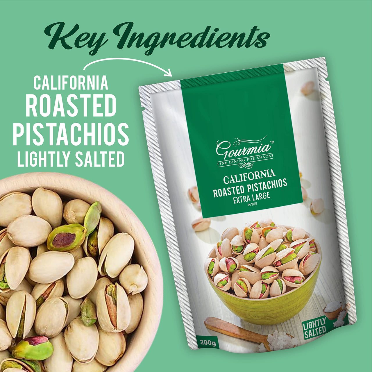 Gourmia California Roasted Extra Large Pistachios Lightly Salted 400g (200g x 2)