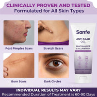 Sanfe Anti Scar Gel - Niacinamide & Allantoin | Acne/Stretch/Burn scars/Dark circles removal cream | For old & new scars-20 g