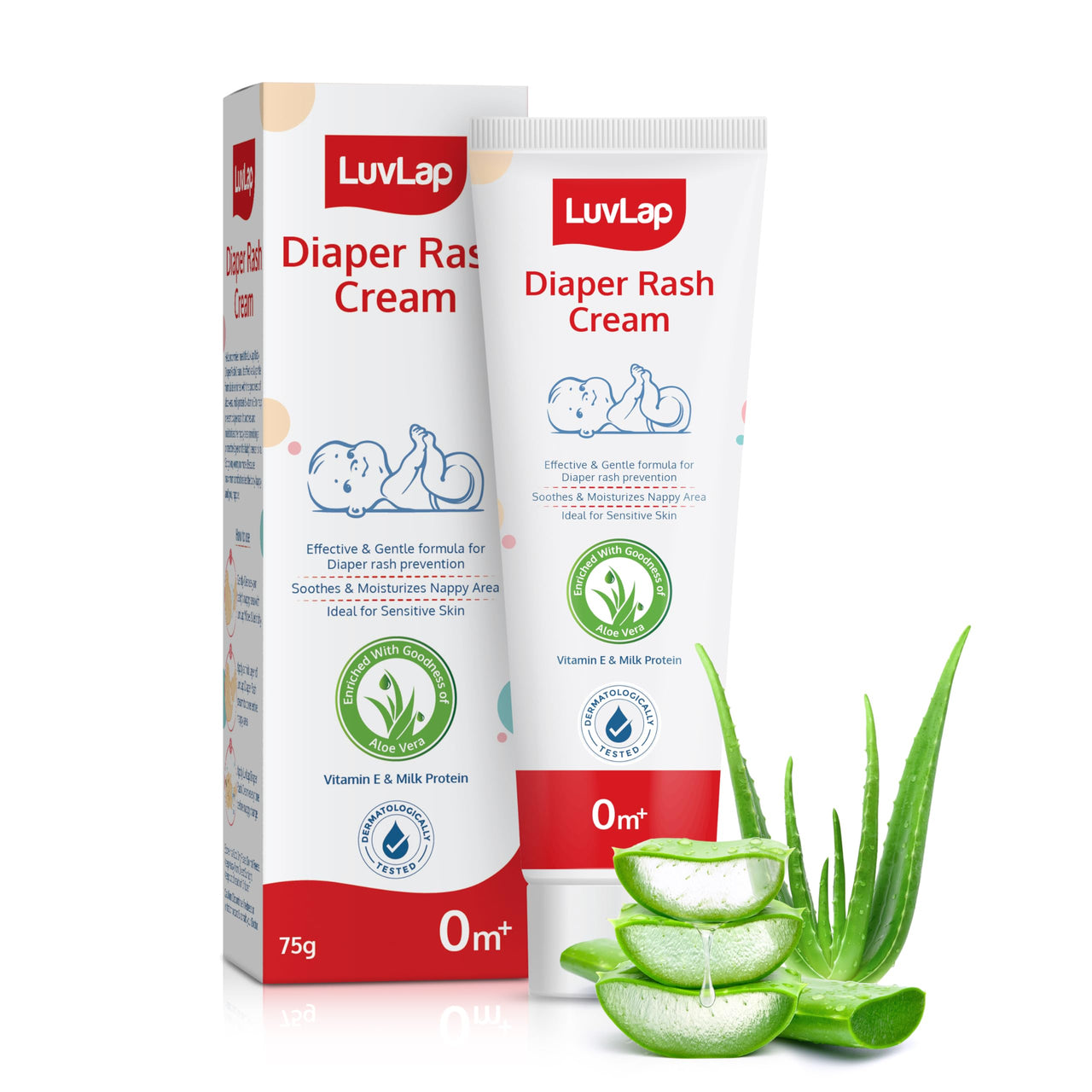 LuvLap Baby Diaper Rash Cream, 75g, Nappy cream for newborns & babies, Diaper Rash Prevention & treatment, Natural Cream with goodness of Aloe Vera, Vitamin E & Milk Protein, Dermatologically tested