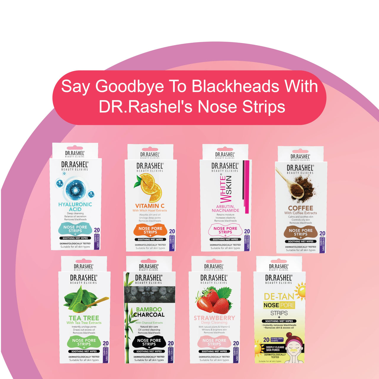 DR.Rashel Strawberry Nose Strips For Pore Cleansing | For Painless Blackheads Removal | Instant Blackhead Remover | 20 PCS