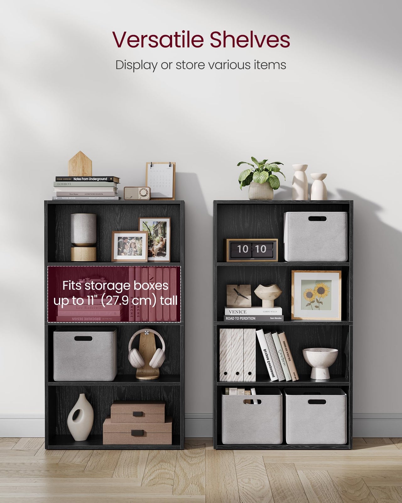 VASAGLE Bookshelf, 23.6 Inches Wide, 4-Tier Open Bookcase with Adjustable Storage Shelves, Floor Standing Unit, Cloud White ULBC164T14 1 Pack 4 Tiers (23.6"W x 42.4"H)