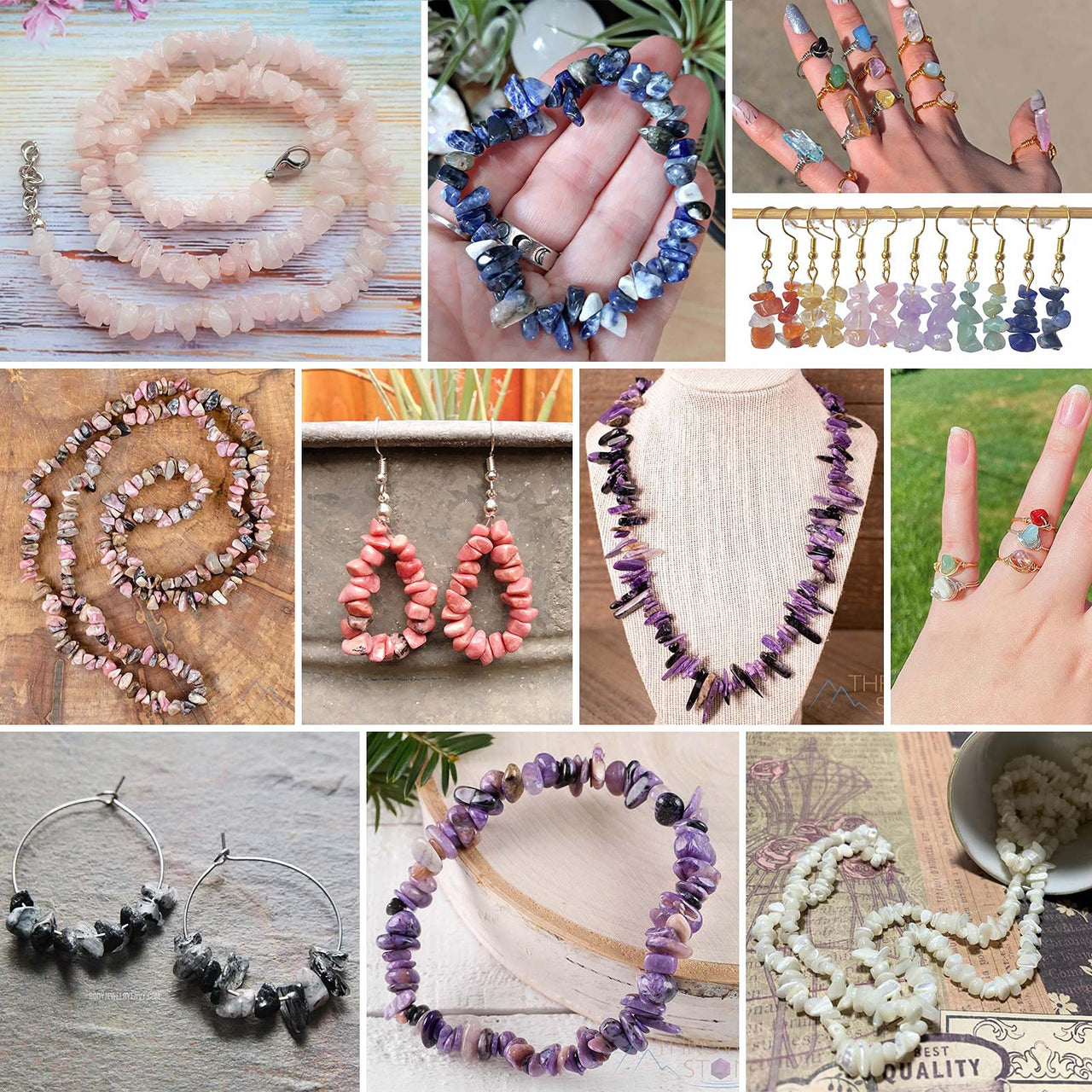 456 PCs Natural Chip Stone Beads, 5-8mm Irregular Multicolor Gemstones Loose Crystal Healing Smoky Quartz Rocks with Hole for Jewelry Making DIY Crafts