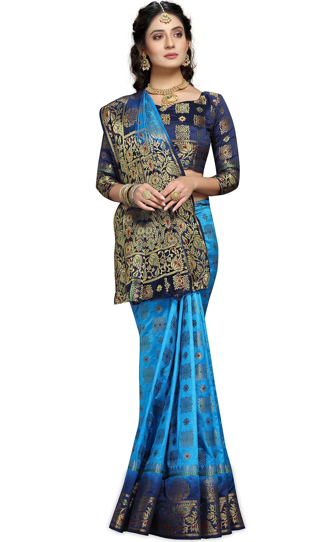 iZibra Women's  Kanchipuram Silk Sarees With Blouse Piece