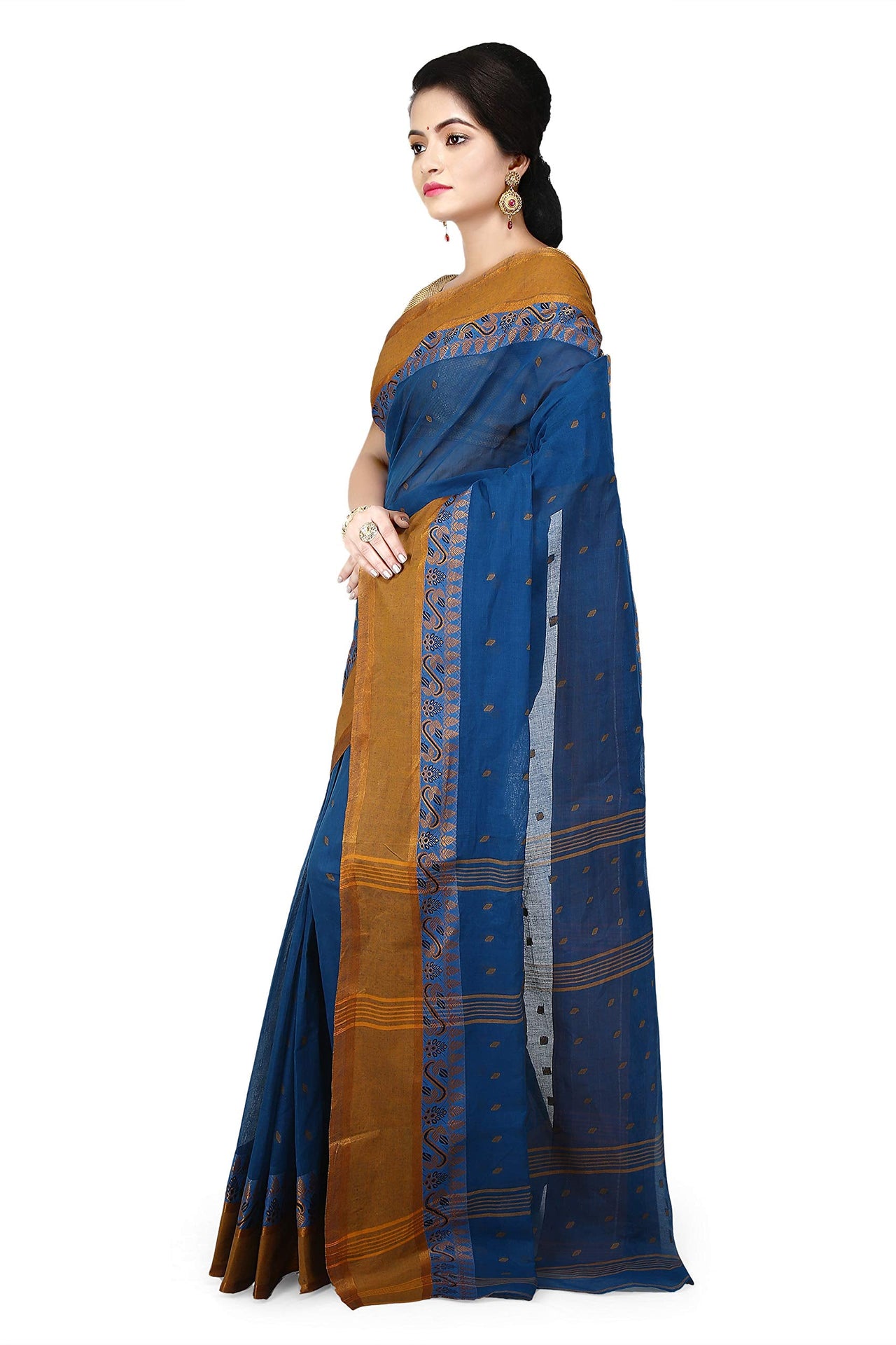 WoodenTant Women's  Handloom Cotton Tant Saree with Buti Work without blouse piece