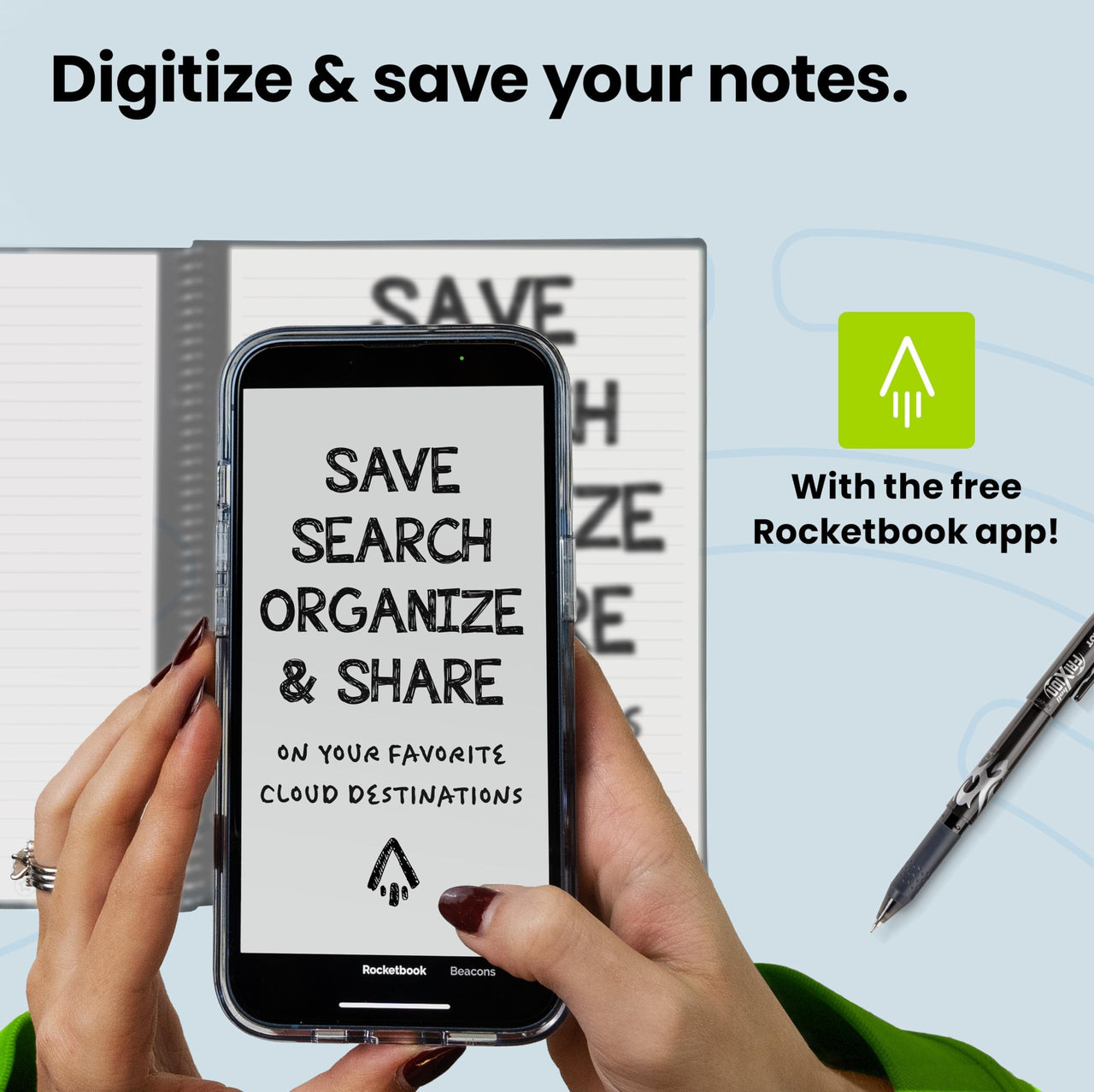 Rocketbook Core Reusable Smart Notebook | Innovative, Eco-Friendly, Digitally Connected Notebook with Cloud Sharing Capabilities | Dotted, 8.5" x 11", 32 Pg, Neptune Teal, with Pen, Cloth, and App Included 1 Letter