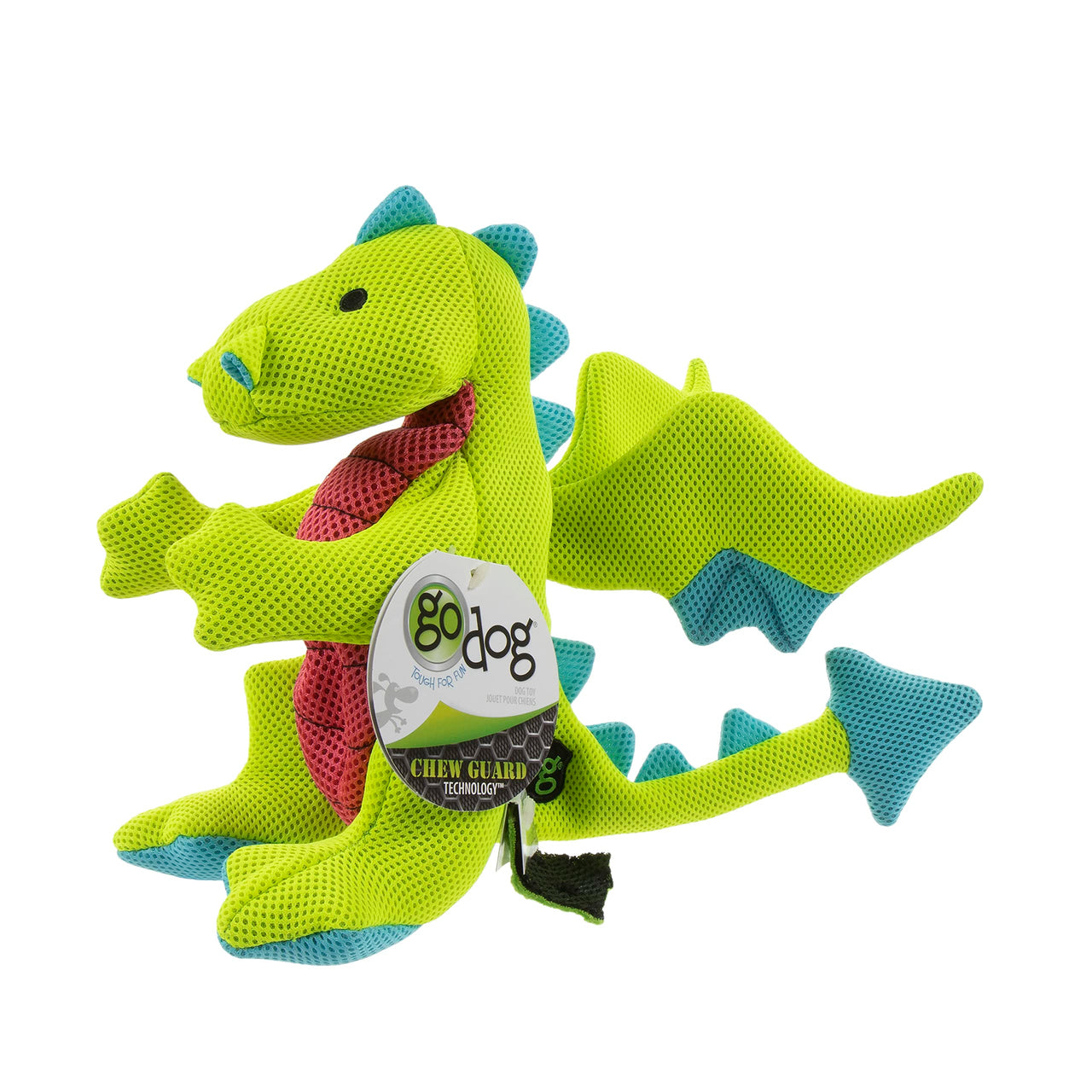 goDog Mesh Dragons Squeaky Plush Dog Toy, Double Chew Guard Technology - Green, Large Double Chew Guard Dragon