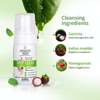 Ayouthveda Deep Clean Foaming Wash |Reduces Pigmentation, Combats Dark Spots| Refreshing Blend of Indian Madder, Garcinia & Pomegranate | Everyday Face Wash for Men & Women (Pack of 2;100ml each)