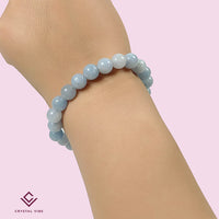 Crystal Vibe Handmade Natural Aquamarine Bracelet for Women - Stretchable 8mm Bead Bracelet - Adjustable size - Real Aquamarine Stone Healing Bracelet for Women