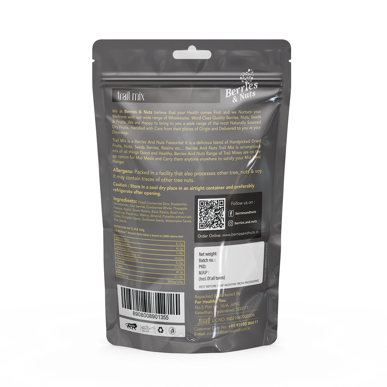 Berries And Nuts Special Protein Trail Mix | Dried Berries, Nuts & Seeds | 400 Grams