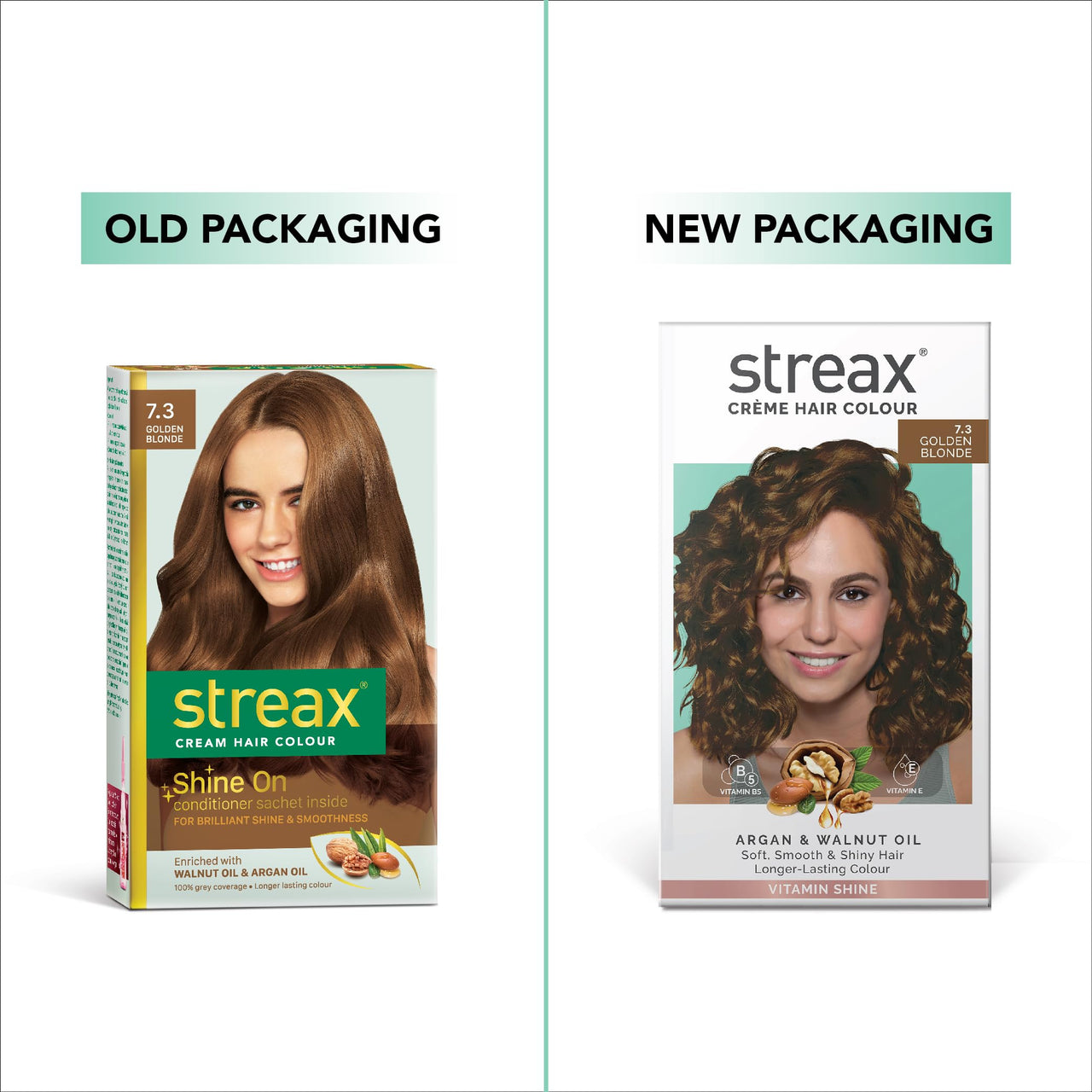 Streax Permanent Hair Colour, 100% Grey coverage, Infused with Argan and Walnut Oil, Long Lasting Cream Hair Colour for Women, Blonde hair Colour, 7.3 Golden Blonde, 120 ml, Pack of 1