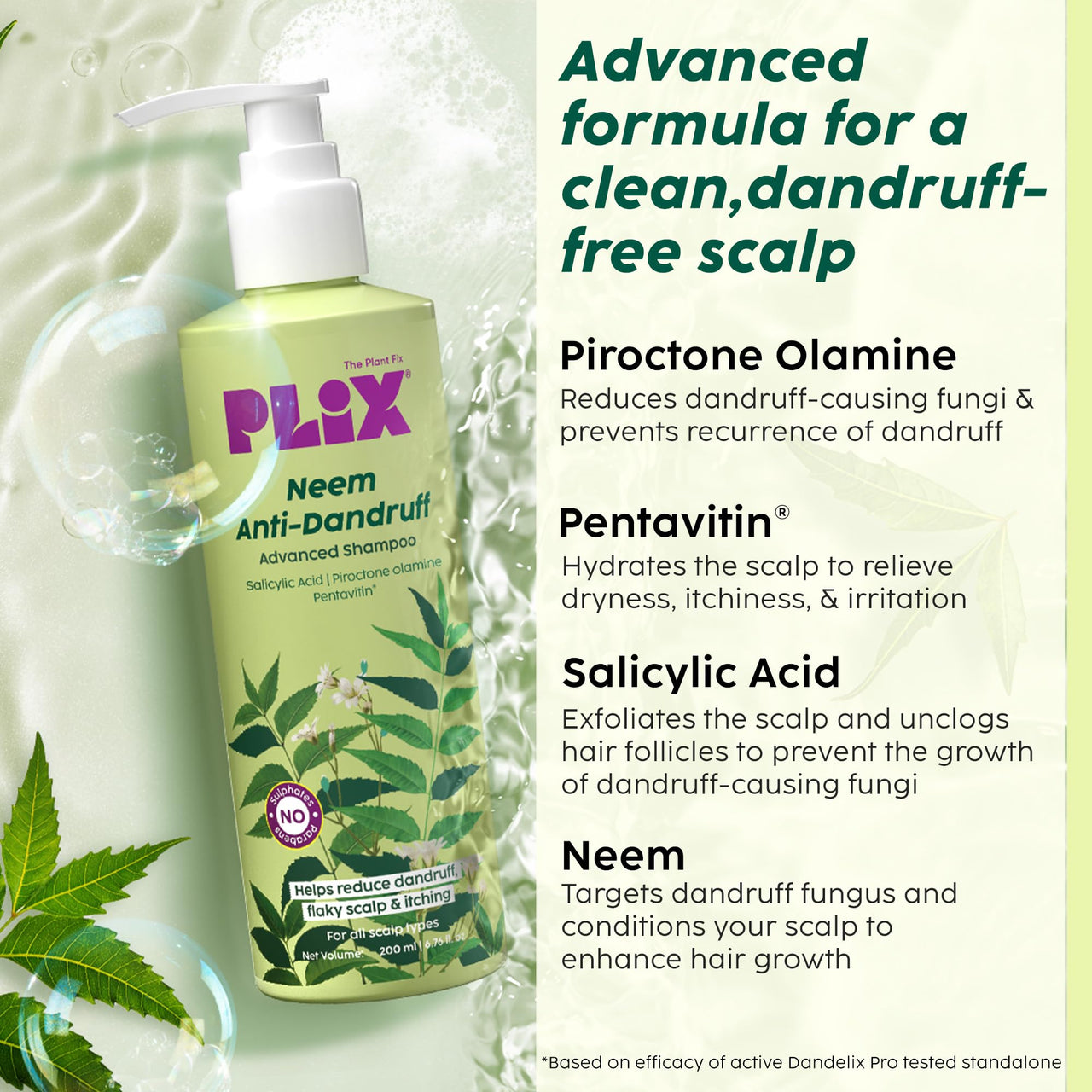PLIX - THE PLANT FIX Neem Anti-Dandruff Advanced Kit | Shampoo (200ml), Conditioner (175ml) | Reduces Dandruff & Scalp Itching | Piractone Olamine & 3% Dandelix Pro™
