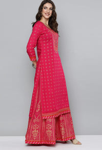 LYMI LABEL Rayon Embroidered Foli Printed Stitched Kurta Skirt set with Gota patti Dupatta