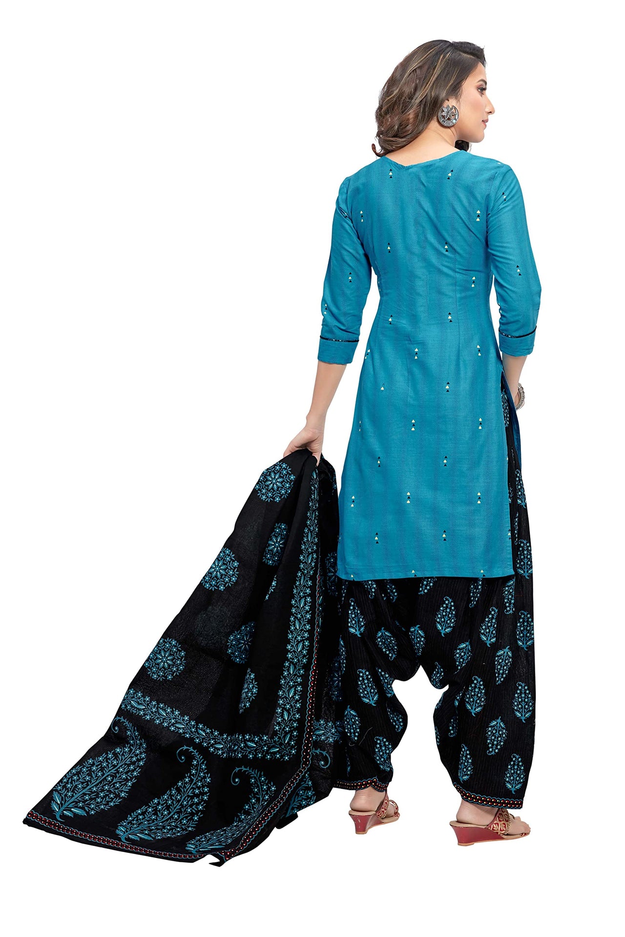 Miraan Women Cotton Unstitched Dress Material (BAND6013, Blue, Free Size)
