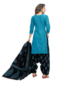 Miraan Women Cotton Unstitched Dress Material (BAND6013, Blue, Free Size)