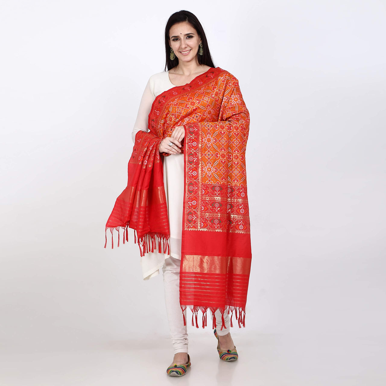 KAPAAHA Women's  Woven Silk Blend Patola Dupatta/Chunni