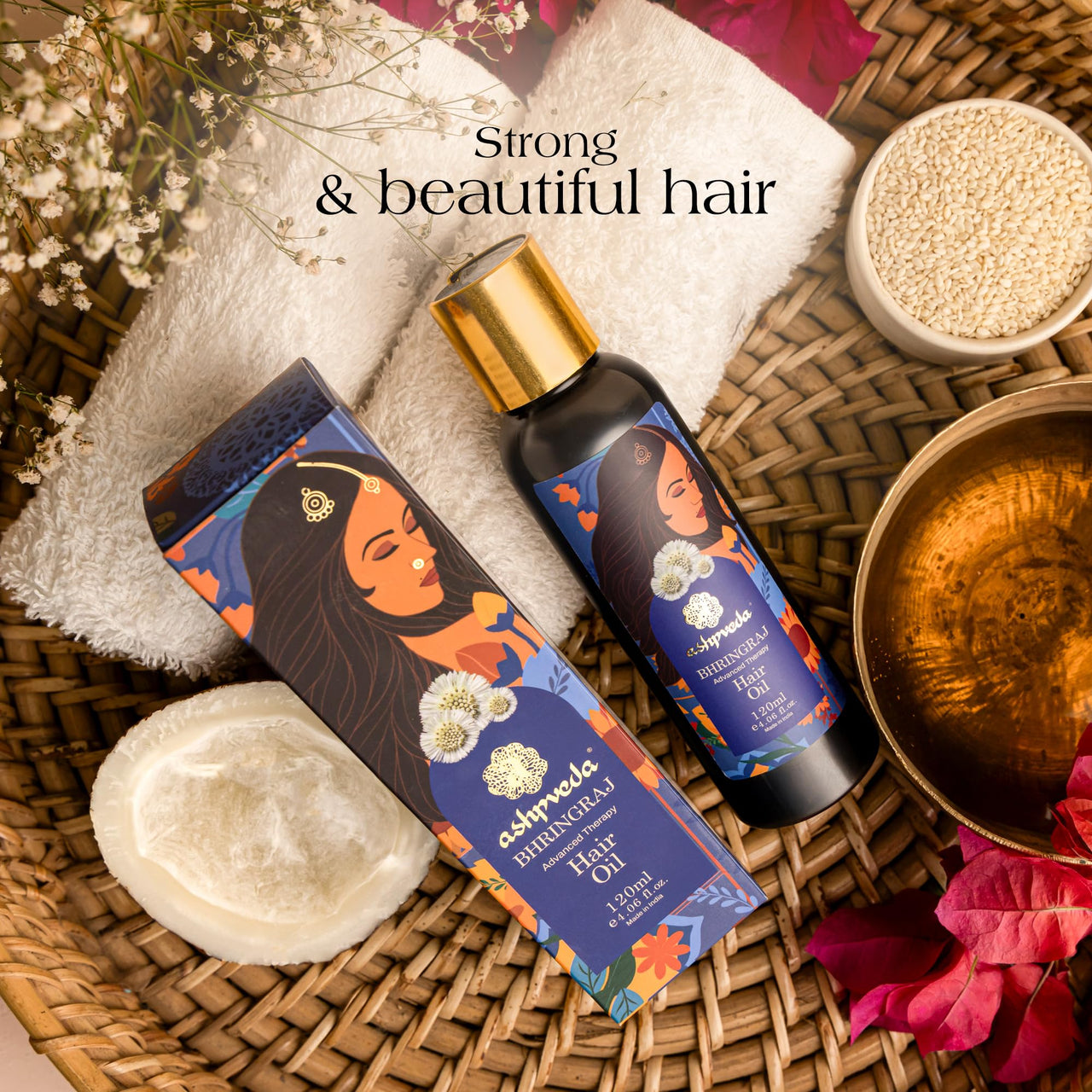 Ashpveda Blissful Bhringraj Head Massage Hair Oil | Essential Ayurvedic Herb Enriched Hair Oils for Headache Relaxation & Stress | Natural Hair Growth & Shine (120 ml)