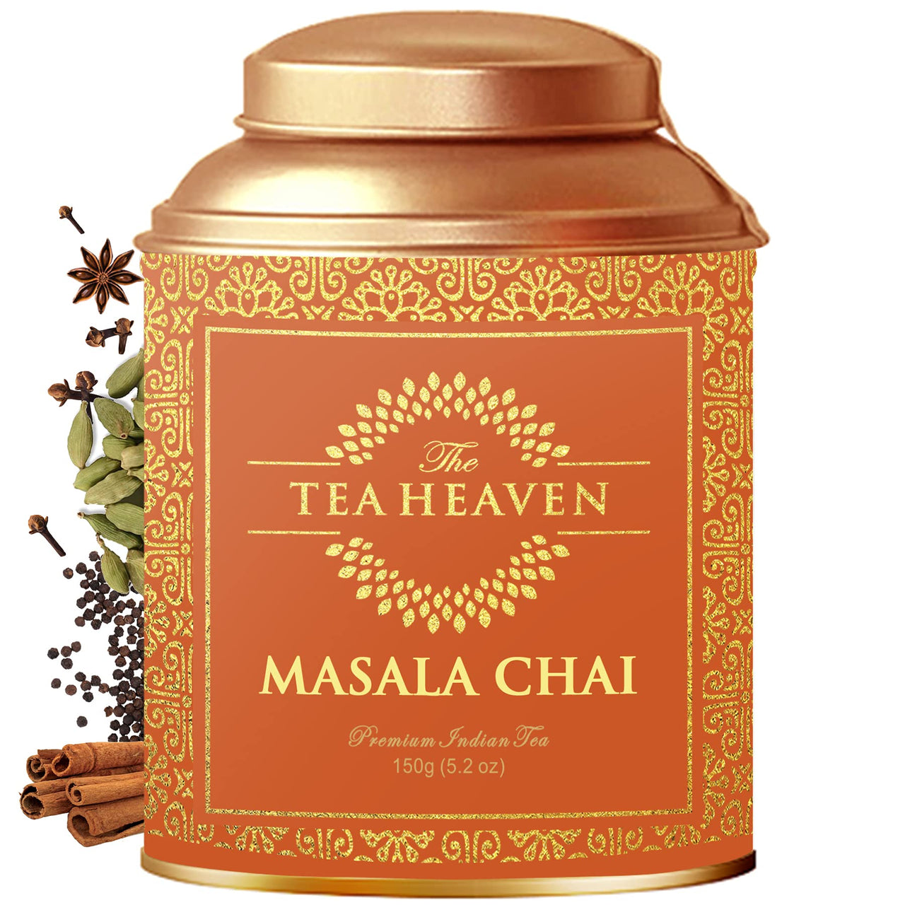 The Tea Heaven|Tea Gift-Masala Chai Whole Leaf Tea, Chai,Leaf 150 Gm 50 Cups|Ginger Cardamom Cinnamon Cloves Star Anise Black Pepper(Gold Moisture Proof Container)