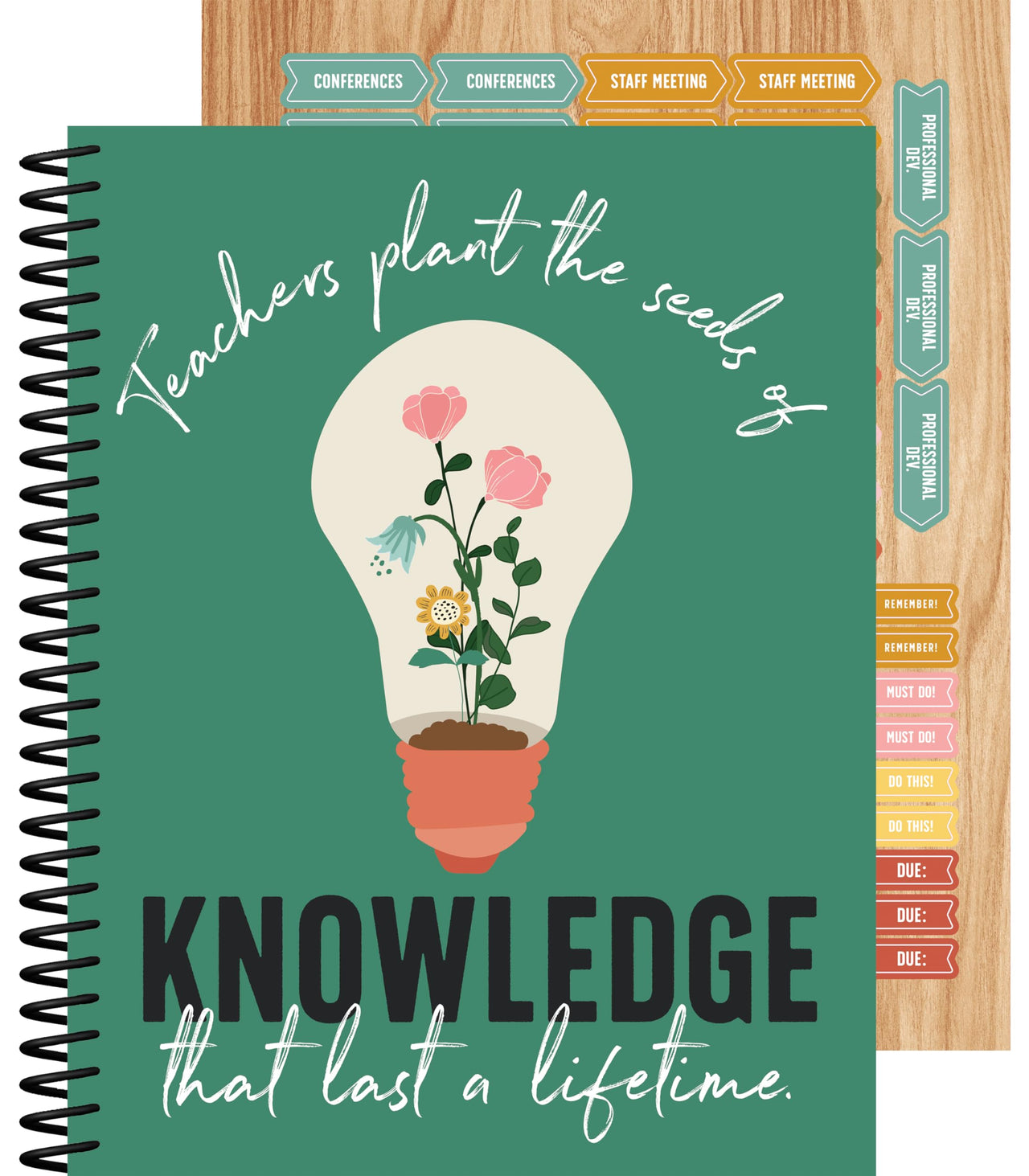 Carson Dellosa Grow Together Teacher Planner, 8" x 11" Spiral Bound Planner With Planner Stickers, Undated Daily Planner, Weekly & Monthly Planner, School Supplies for Classroom Organization