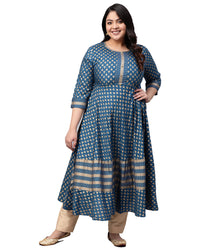 Yash Gallery Women's  Rayon Golden Buti Printed Anarkali Kurta