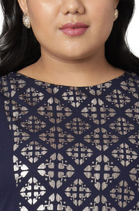 XL LOVE - By Janasya Women's  Plus Size Dark Blue Poly Crepe Kurta