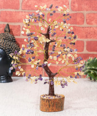 Amethyst & Citrine Crystal Tree of Life - Chakra Tree of Life, Handmade Gemstone Tree, Feng Shui Tree, Crystal Decoration, Money Tree, Spiritual Gift, Healing Crystal Tree, Gem Tree, Chakra Decor Citrine & Amethyst (Golden Wire)