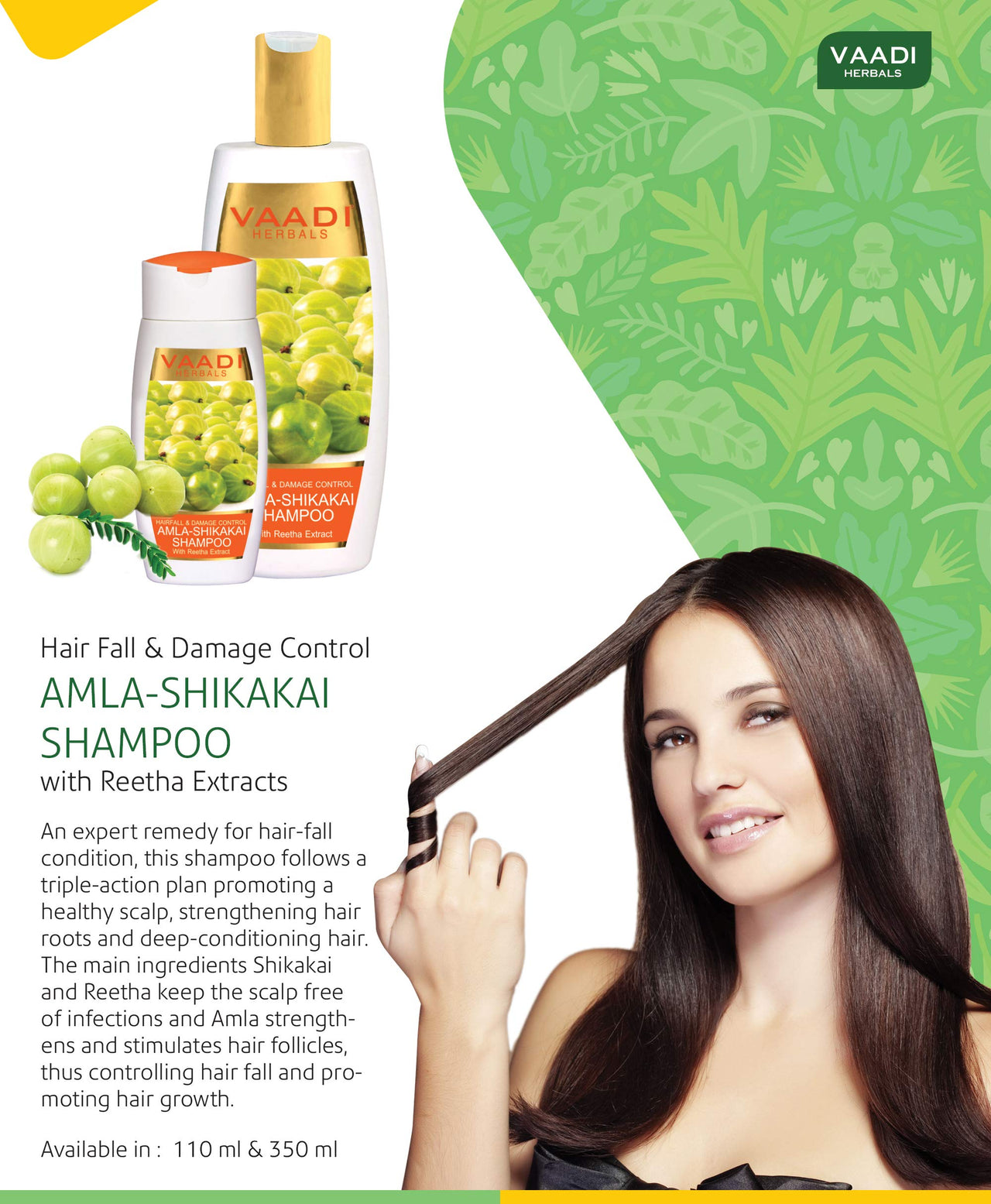 Vaadi Herbals Amla Shikakai Shampoo, Hairfall and Damage Control, 350g And Vaadi Herbals Olive Conditioner with Avocado Extract, 350 ml