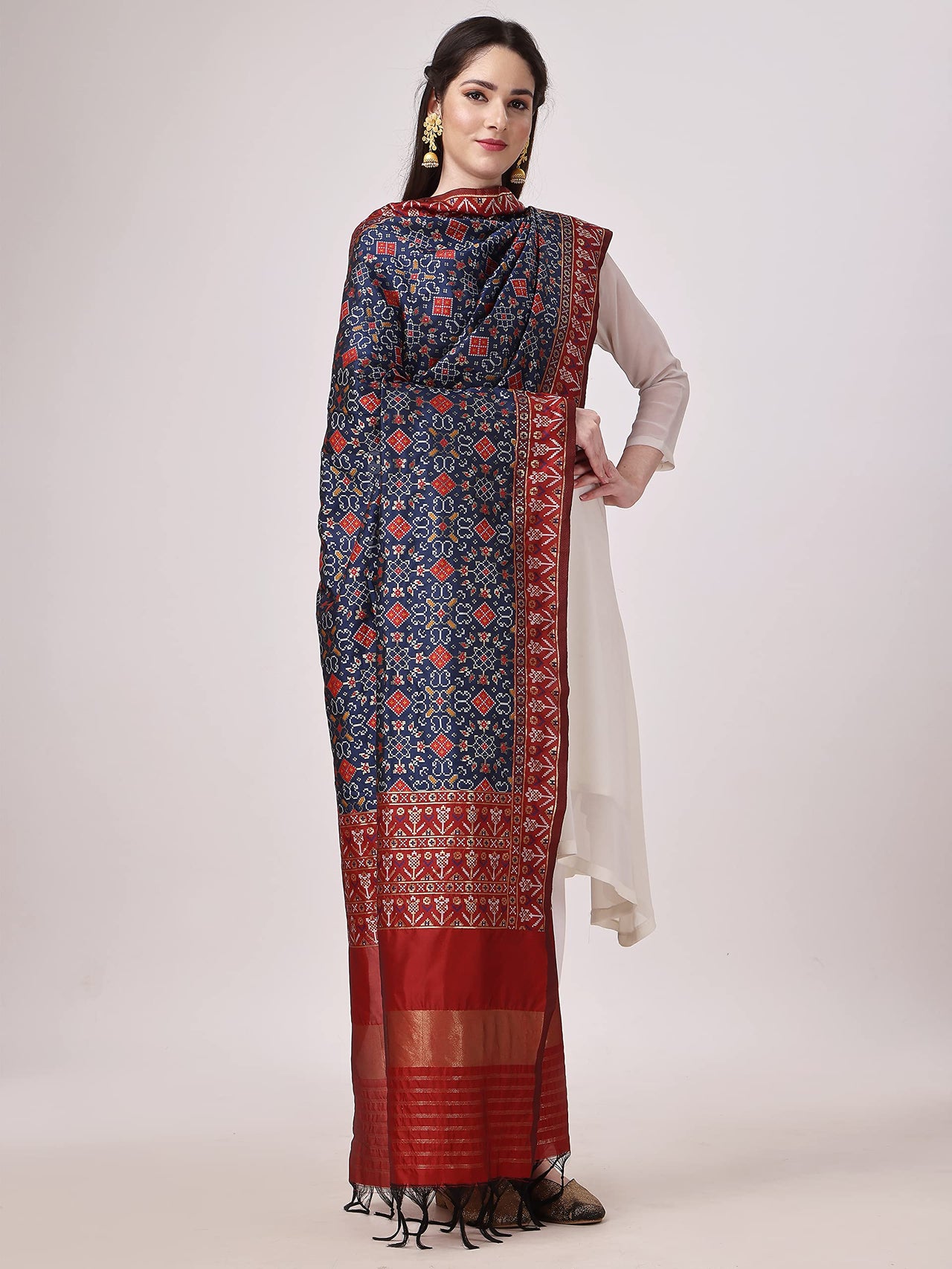 KAPAAHA Women's  Woven Silk Bandhani Patola Dupatta, Width 45 inch, Length 2.5 meter