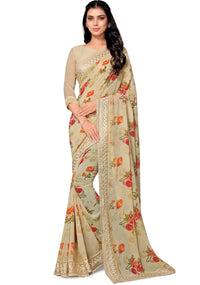 Shangrila Designer Digital Pastel Prints Weightless Georgette Saree With Blouse Piece