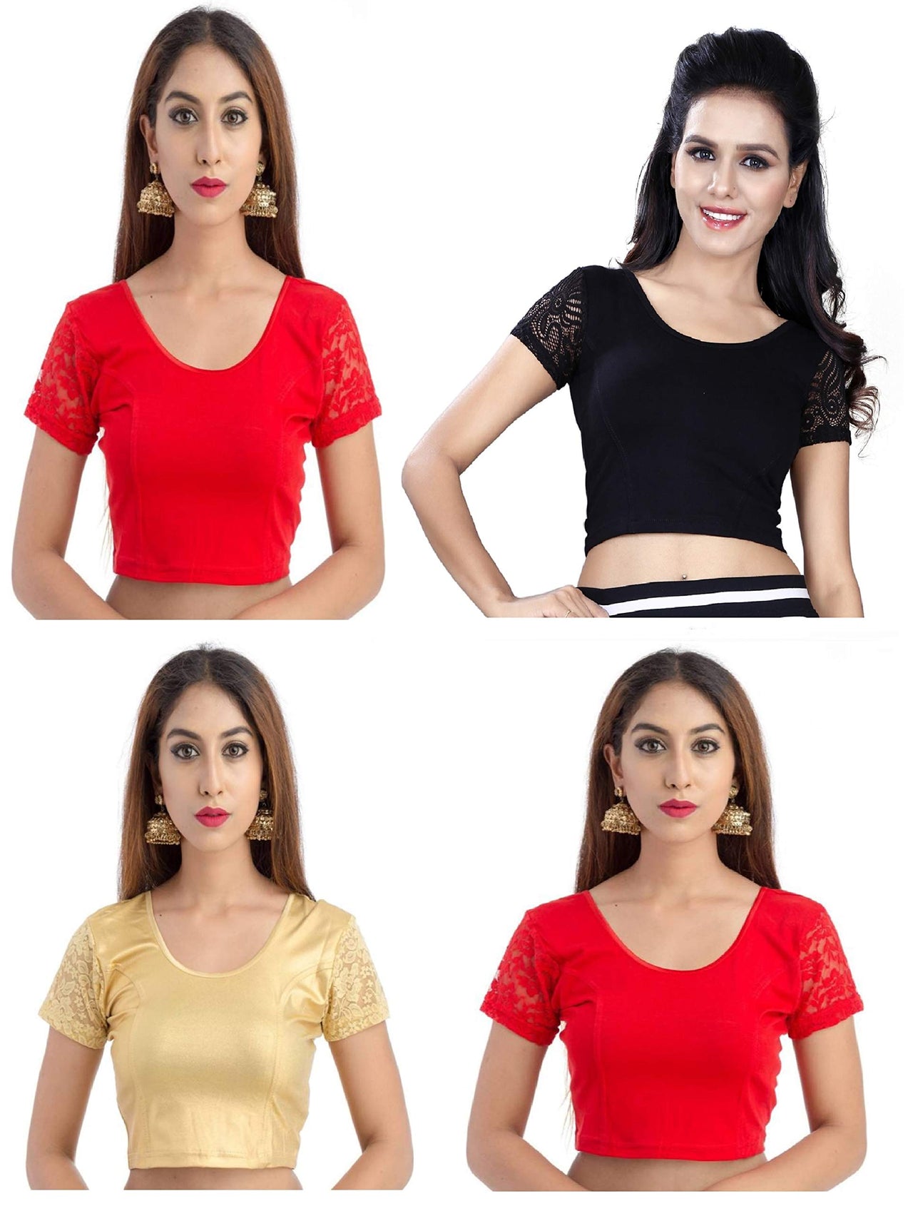 Fressia Fabrics Women's  Cotton Solid 3/4 Sleeve Saree Blouse