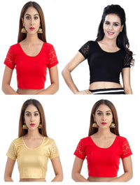 Fressia Fabrics Women's  Cotton Solid 3/4 Sleeve Saree Blouse