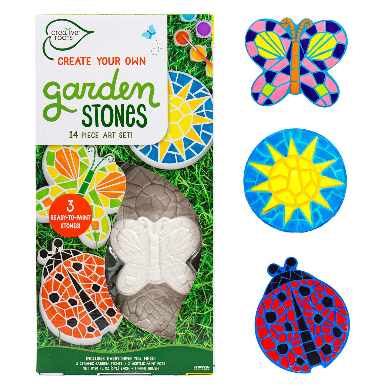 Creative Roots Mosaic Flower Garden Stepping Stone Kit, Includes 7-Inch Ceramic Stone & 6 Vibrant Paints, DIY Stepping Stone Kit for Kids Ages 6+