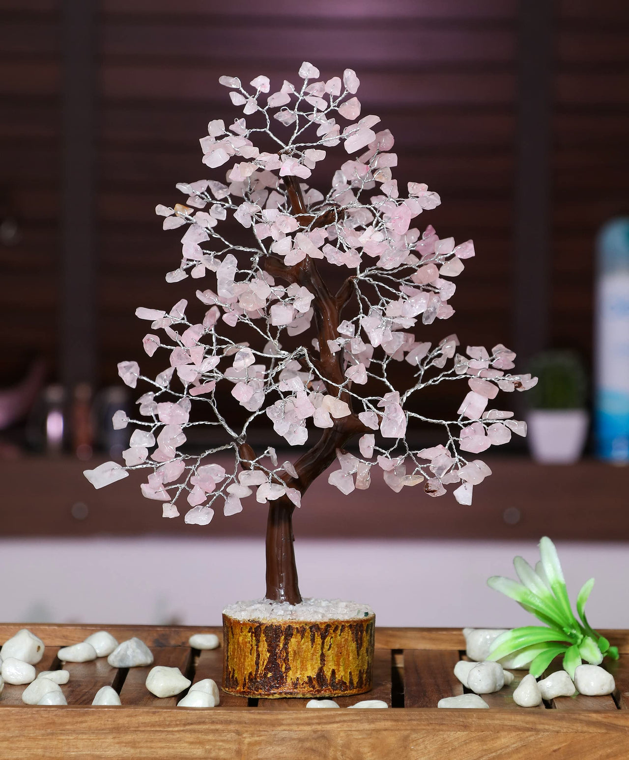 Rose Quartz Crystal Tree of Life - Chakra Tree for Positive Energy, Feng Shui Decor - Handmade Gemstone Tree, Good Luck Money Tree Bonsai, Pink Healing Crystals - Meditation Stones, Spiritual Gift Rose Quartz (Silver Wire)