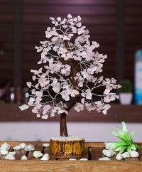 Rose Quartz Crystal Tree of Life - Chakra Tree for Positive Energy, Feng Shui Decor - Handmade Gemstone Tree, Good Luck Money Tree Bonsai, Pink Healing Crystals - Meditation Stones, Spiritual Gift Rose Quartz (Silver Wire)