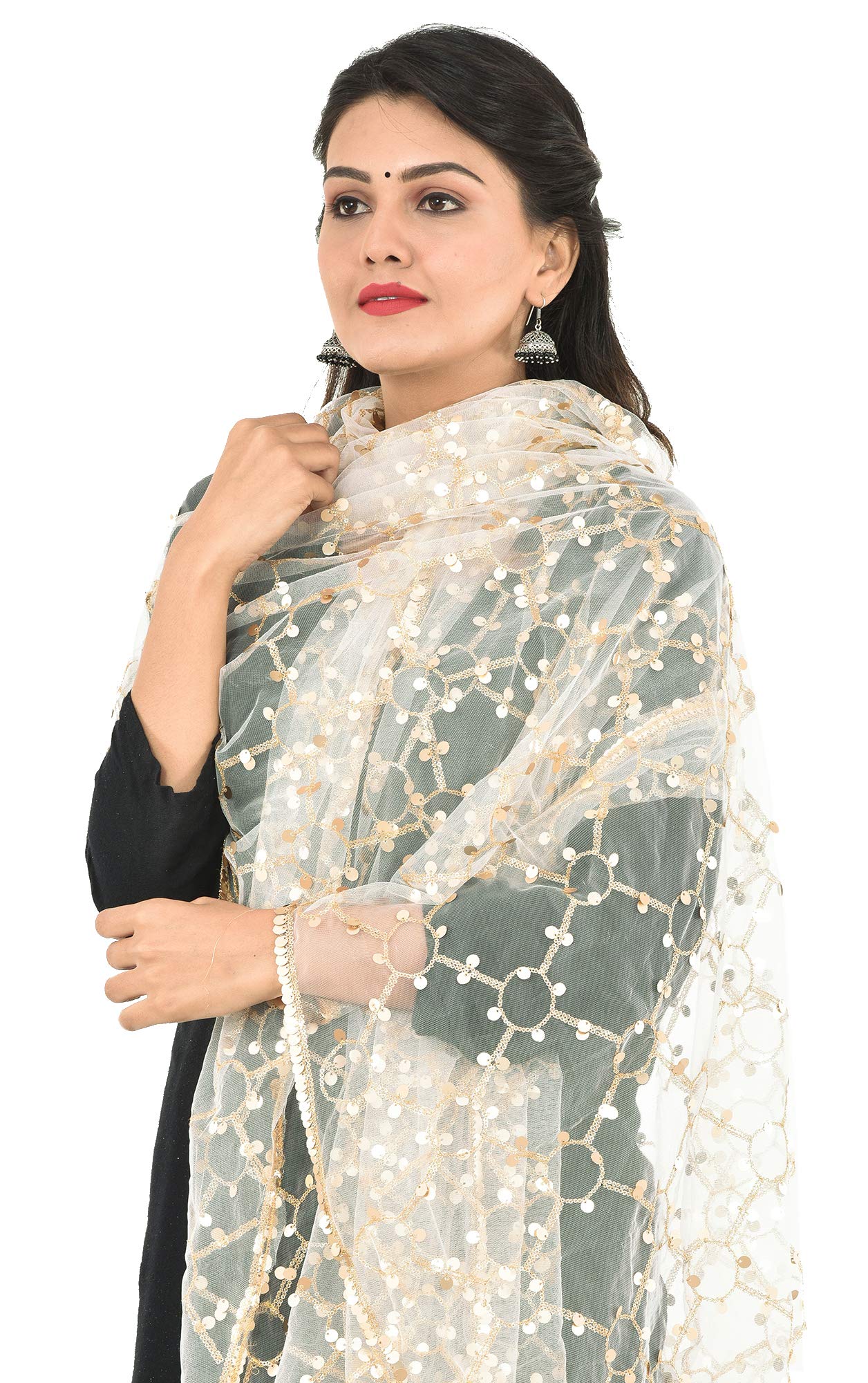 YOUTHQUAKE Heavy Embellished Plastic Mirror Net Dupatta for Womens & Girls