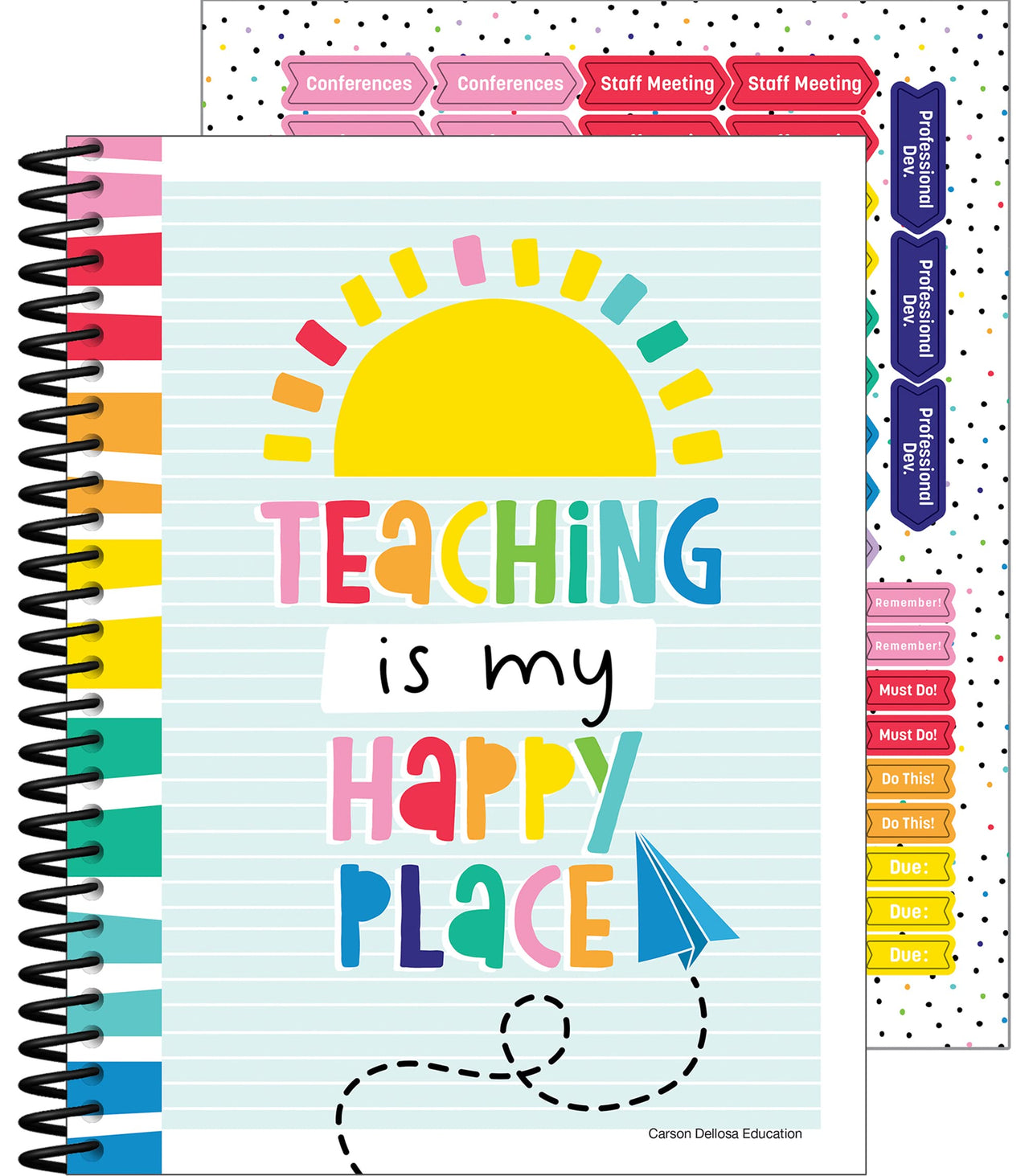 Carson Dellosa Happy Place Teacher Lesson Planner With Stickers, 8" x 11" Undated for Classroom Organization and Boho Rainbow Décor