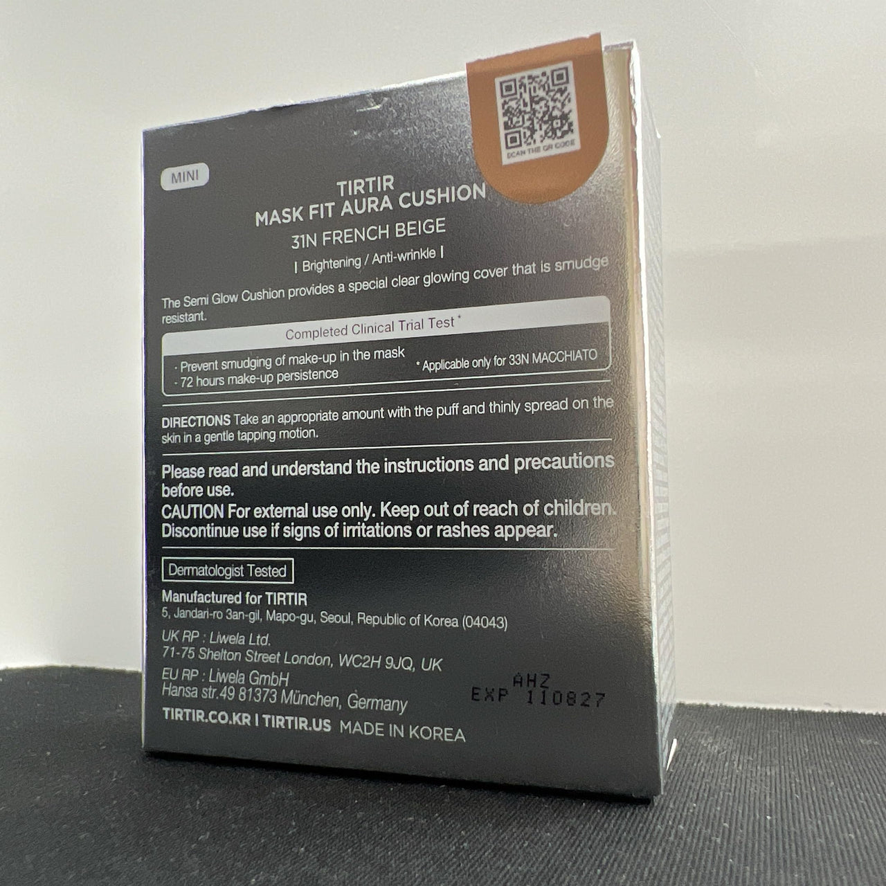 TIRTIR Mask Fit Aura Cushion Foundation, Full coverage, Skin fit, Satin Glow Finish, Korean Cushion Foundation #31N FRENCH BEIGE, 4.5g