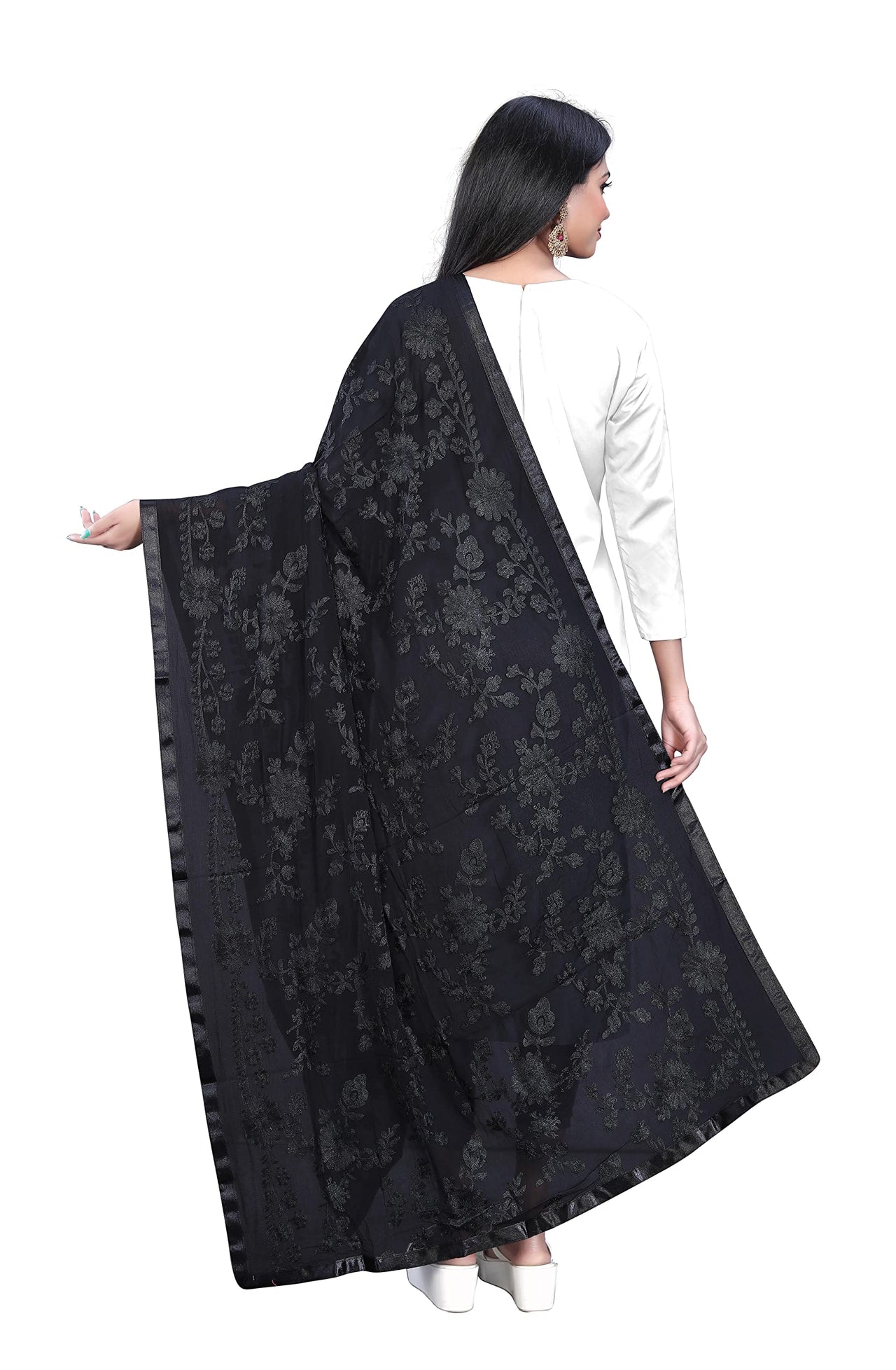 AKSHAR LLC Women's  Embroidered Chiffon Dupatta