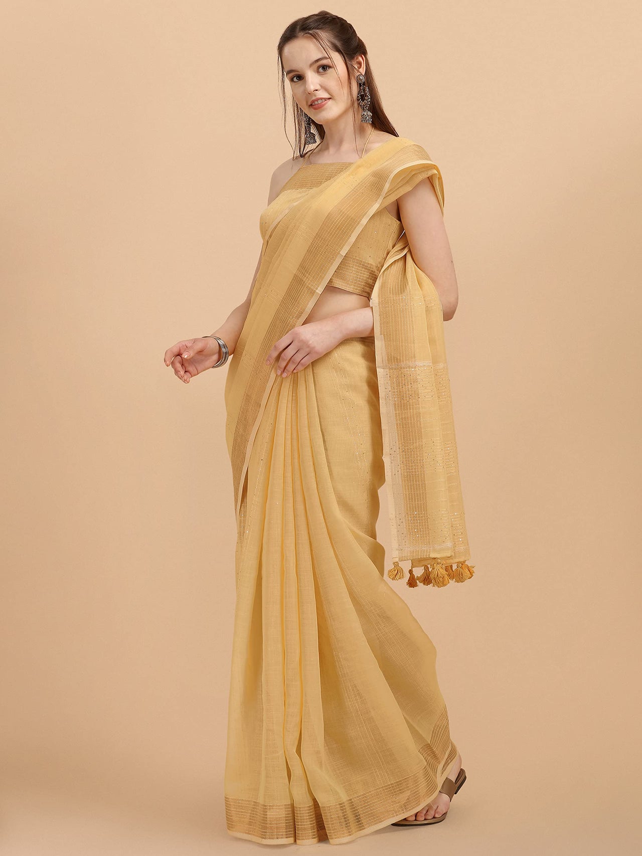 DUNGRANI Women's  Linen Saree With Blouse Piece