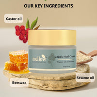 Mellow Herbal Crack Heal Foot Cream | Ayurvedic for Cracked Heels & Dry Skin | Enriched with Beeswax, Sesame Oil & Castor Oil | Deep Nourishment & Fast Healing | Paraben-Free & Ayush Certified | 50g