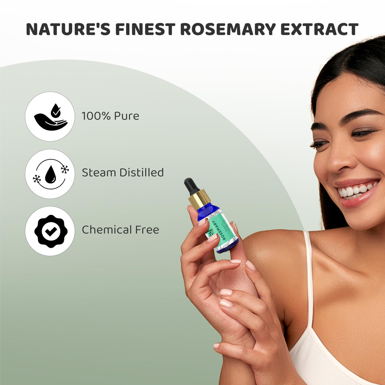 Rey Naturals Pure Rosemary Essential Oil For Hair Growth, Hairfall Control, Dandruff & Skin | Non Greasy Rosemary Oil for Skin, Body and Shiny Soft Hair | Hair Oil For Women & Men - 15ml