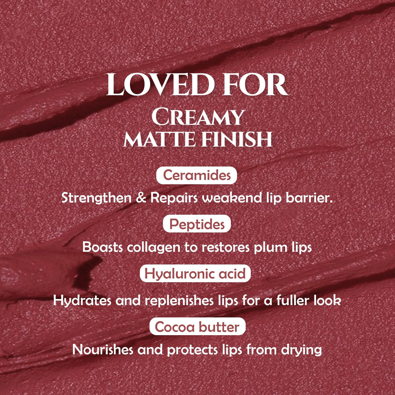 Glamveda Creamy Matte Long Lasting Lipstick with Ceramides & Peptides, Lightweight, 12 Hour Wear, Smudgeproof & Transferproof - Impulsive 304