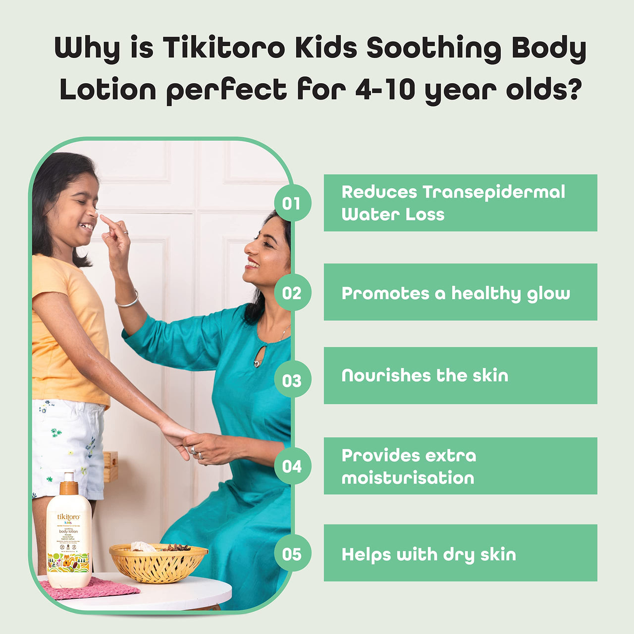 Tikitoro Kids Soothing Body Lotion | Pediatrician Approved | Moisturizes, Soothes & Nourishes Skin |100% Vegan with Avocado, Cocoa Butter, Kashmiri Saffron Extract |Daily Use (Age: 4+ Years) (300 x 2)