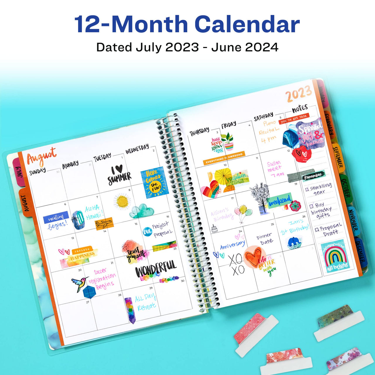 Avery + Amy Tangerine Designer Collection Academic Planner, July 2023-June 2024, School Planner with Stickers, 8.25" x 9.75", Make Your Mark Design (29879)