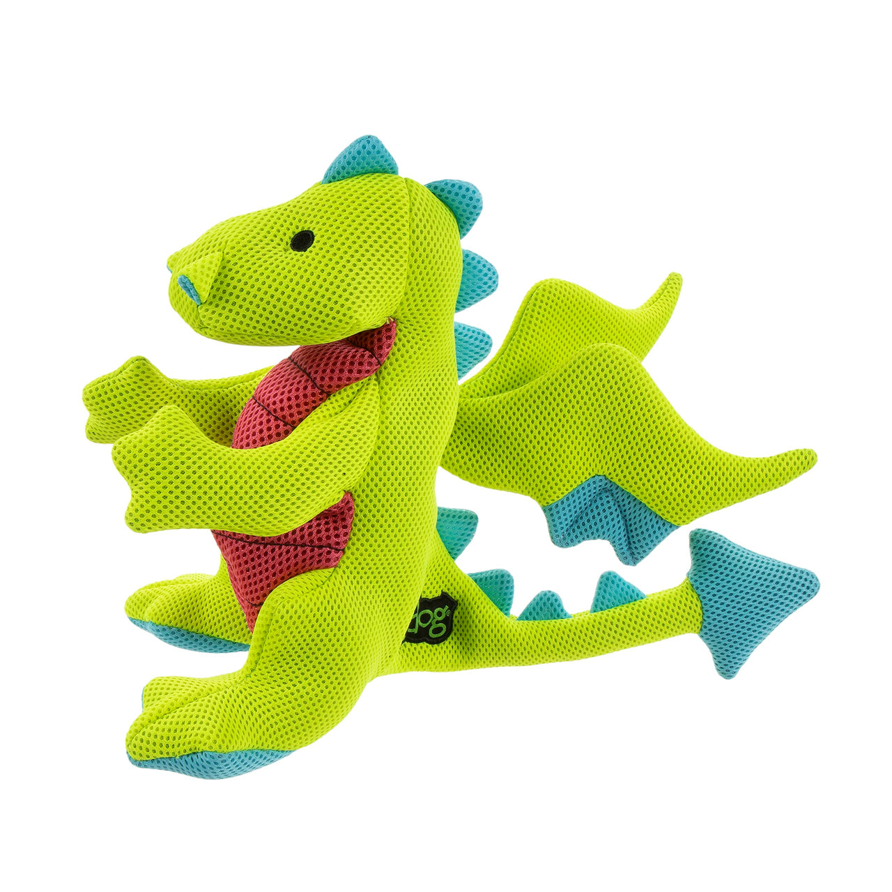 goDog Mesh Dragons Squeaky Plush Dog Toy, Double Chew Guard Technology - Green, Large Double Chew Guard Dragon